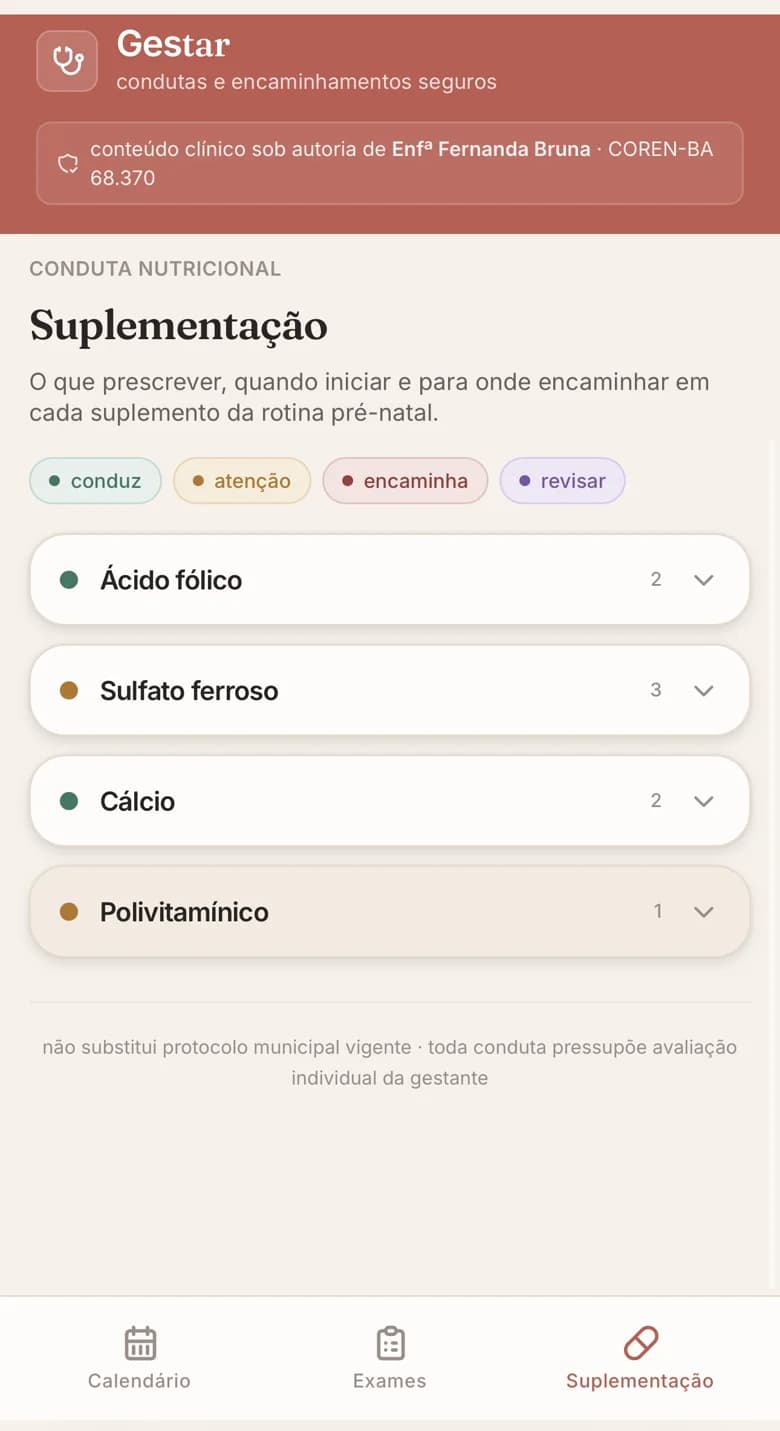 Tela de suplementação com ácido fólico, sulfato ferroso, cálcio e polivitamínico